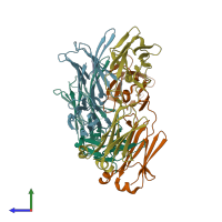 PDB entry 6kvf coloured by chain, side view.