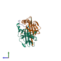 PDB entry 6kvm coloured by chain, side view.