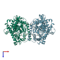 PDB entry 6kvr coloured by chain, top view.
