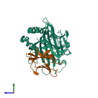 PDB entry 6kwk coloured by chain, side view.