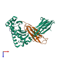 PDB entry 6kwk coloured by chain, top view.