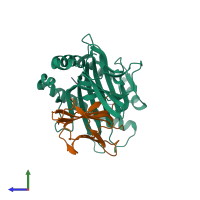 PDB entry 6kwn coloured by chain, side view.