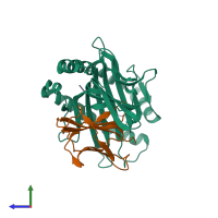 PDB entry 6kwo coloured by chain, side view.