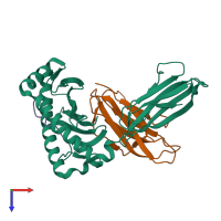 PDB entry 6kwo coloured by chain, top view.