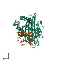 PDB entry 6kx9 coloured by chain, side view.