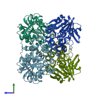 PDB entry 6kxr coloured by chain, side view.