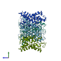 PDB entry 6kxw coloured by chain, side view.