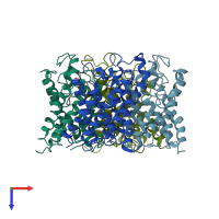 PDB entry 6kxw coloured by chain, top view.
