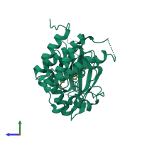 PDB entry 6kzc coloured by chain, side view.