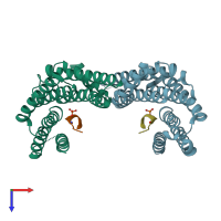 PDB entry 6kzg coloured by chain, top view.