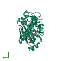 PDB entry 6kzi coloured by chain, side view.