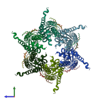 PDB entry 6l3u coloured by chain, side view.