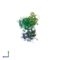 PDB entry 6l4b coloured by chain, side view.