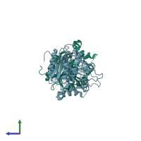 PDB entry 6l4g coloured by chain, side view.