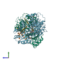 PDB entry 6l5n coloured by chain, side view.