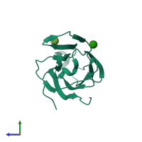 PDB entry 6l67 coloured by chain, side view.