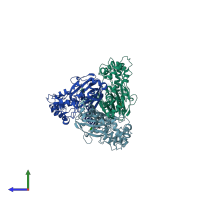 PDB entry 6l6i coloured by chain, side view.