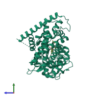 PDB entry 6l8i coloured by chain, side view.