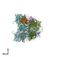 PDB entry 6l8q coloured by chain, side view.