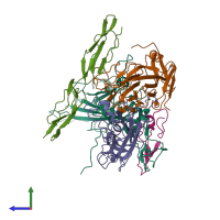 PDB entry 6la5 coloured by chain, side view.