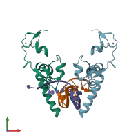 PDB entry 6lae coloured by chain, front view.