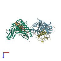 PDB entry 6lb2 coloured by chain, top view.