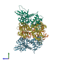PDB entry 6lb7 coloured by chain, side view.