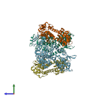 PDB entry 6lb8 coloured by chain, side view.