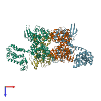 PDB entry 6lb8 coloured by chain, top view.
