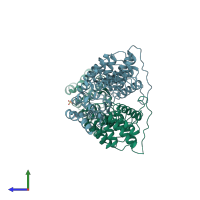 PDB entry 6lbf coloured by chain, side view.