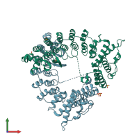 PDB entry 6lbg coloured by chain, front view.