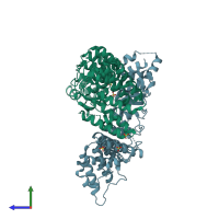 PDB entry 6lbg coloured by chain, side view.