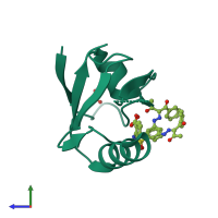 PDB entry 6lcb coloured by chain, side view.