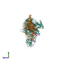 PDB entry 6lcr coloured by chain, side view.