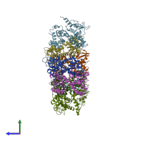 PDB entry 6le5 coloured by chain, side view.