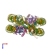 PDB entry 6le9 coloured by chain, top view.