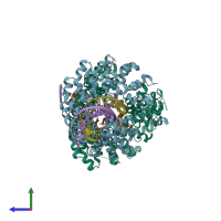 PDB entry 6lew coloured by chain, side view.