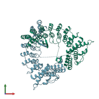 PDB entry 6ley coloured by chain, front view.