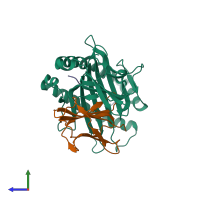 PDB entry 6lf8 coloured by chain, side view.