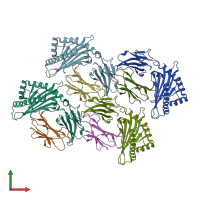 PDB entry 6lf9 coloured by chain, front view.