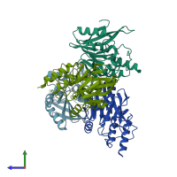 PDB entry 6lfd coloured by chain, side view.