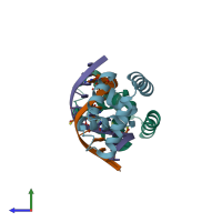 PDB entry 6lff coloured by chain, side view.