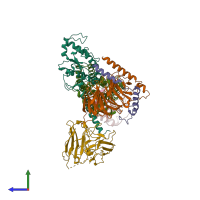 PDB entry 6lfm coloured by chain, side view.