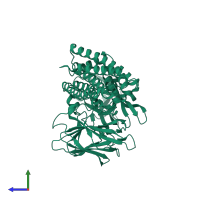 PDB entry 6lfp coloured by chain, side view.