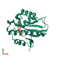 PDB entry 6lfr coloured by chain, front view.