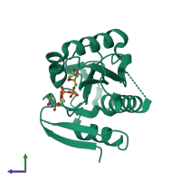 PDB entry 6lfr coloured by chain, side view.