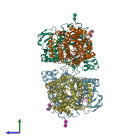 PDB entry 6lid coloured by chain, side view.