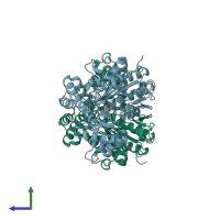 PDB entry 6lig coloured by chain, side view.