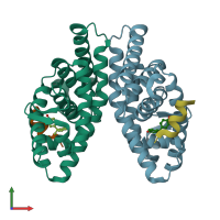 PDB entry 6lit coloured by chain, front view.