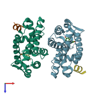 PDB entry 6lit coloured by chain, top view.